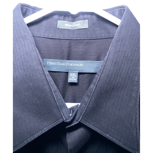 Perry Ellis Mens XXL Black Wrinkle-Free Pinstripe Long Sleeve Dress Shirt - Picture 3 of 6